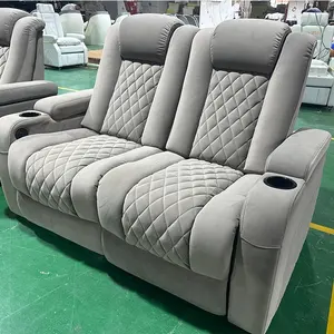 Popular Comfortable Gray Recliner Theater Seating Home Use Theater Automatic Theater Chairs Velvet Fabric 3 Seater Sofas