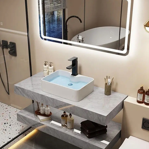 <span class=keywords><strong>Lavabo</strong></span> de baño montado en la pared de diseño moderno, <span class=keywords><strong>lavabo</strong></span> de piedra sinterizada de mármol flotante, <span class=keywords><strong>mueble</strong></span> de baño con espejo Led - Product Image 2