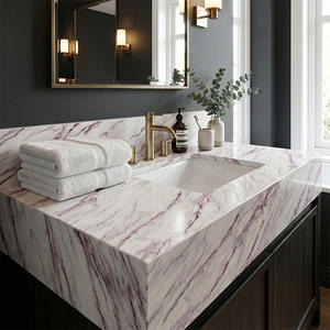 Wholesale Custom Artistic Rose Purple Vein 3D Printed Artificial Stone Slab Quartz Countertop for <b>Kitchen</b> <b>island</b> Vanity Cabinet - Product Image 1