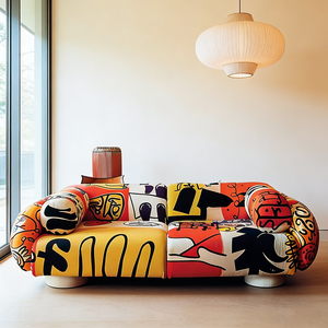 Canapé en tissu imprimé graffiti moderne, design d'art abstrait de luxe, ensemble de meubles de salon, canapé sectionnel rembourré - Product Image 4