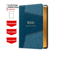 Fabrication de Bibles de grande taille en cuir PU et papier recyclé, avec service d'impression personnalisé de couvertures bleues, styles de designer