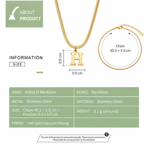 Collar con Colgante de Letra H, Acero Inoxidable, Chapado en Oro de 14K, Cadena de Serpiente, Estilo Minimalista, Unisex, para Uso Diario - Product Image 2