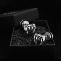 Boucles d'oreilles clous en acier inoxydable 316L, crocs de vampire, relief 3D, dents pointues, dos à vis, inaltérables, bijoux de piercing corporel