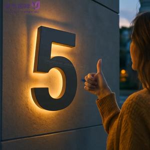 Numéros de maison lumineux rétroéclairés à LED en <span class=keywords><strong>zinc</strong></span>, laiton, bronze et argent, de grande taille (4, 5, 6, 7, 8, 10 pouces), pour usage résidentiel, vente en gros - Product Image 2