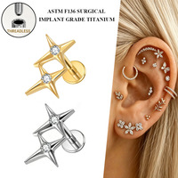 Bijoux de piercing sans filetage en titane ASTM F136 Freya, style push-pin, labret à dos plat, pour hélix et tragus, pour femmes