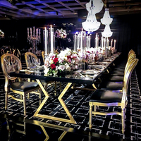 Tables de mariage rectangulaires de luxe modernes avec cadre en acier inoxydable doré et plateau en verre trempé, durables et écologiques, meubles d'hôtel