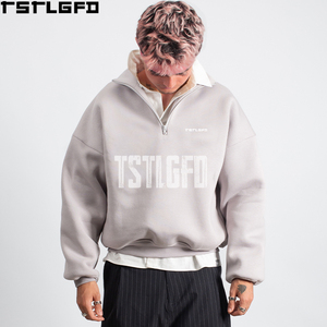 Sudadera con cuello simulado y cremallera de un cuarto OEM/ODM para hombre, gris jaspeado con estampado gráfico, de forro polar. Fabricantes de sudaderas con capucha y sudaderas para hombre al por mayor. - Product Image 5