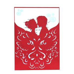 Carte di inviti di nozze con taglio Laser rosso elegante con pizzo e cartoncino per Baby Shower da sposa lussuosa - Product Image 1