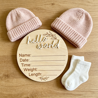 Papan Nama Bayi 3D Modern Berukir Bulat 15cm, Kartu Penanda Perkembangan Bayi, Tanda Pengumuman Kelahiran Hello World
