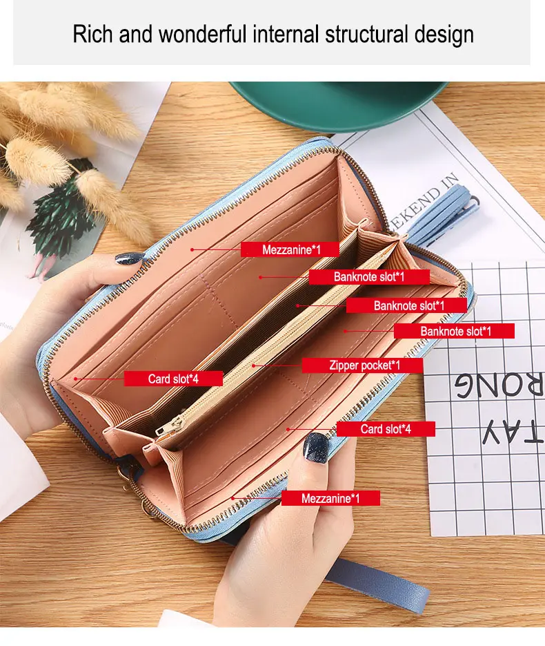 New Korean Wallet Women's Long Zipper Large Capacity Phone Bag Versatile Spliced Handheld Bag Card Bag