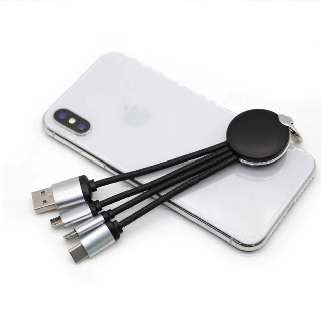 New Design Promotional Business Gift 3 in 1 Keychain Usb Charging Cable Fast Charging Cord with LED Light
