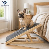 Ramp Lipat Anjing Kayu Solid 2 Tingkat dengan Ketinggian yang Dapat Disesuaikan untuk Sofa, Tangga Hewan Peliharaan Portabel Anti Selip