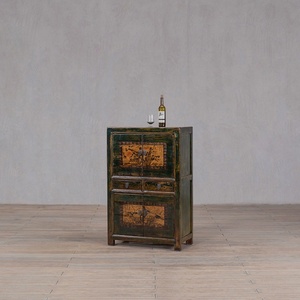 Mobiletto contenitore in legno massello anticato <span class=keywords><strong>con</strong></span> decorazioni a inchiostro cinese, credenza per soggiorno e ingresso, mobile d'arredo - Product Image 2