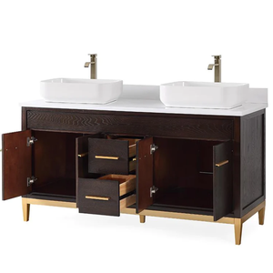 Lujoso y moderno armario de <span class=keywords><strong>baño</strong></span> de 60 pulgadas para suelo, para Hotel, apartamento, hogar, armario de <span class=keywords><strong>baño</strong></span> con doble fregadero - Product Image 1
