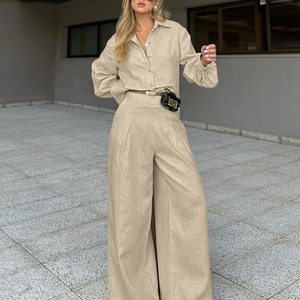 <strong>Korean</strong> Business <strong>Suit</strong> Women Latest Design Office Wear Wholesale Long Sleeve Cotton-Linen Solid High-Waist Casual Set - Product Image 2