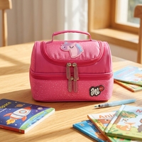 Sac à déjeuner isotherme portable en tissu Oxford, motif dessin animé mignon, pour enfants et étudiants, avec fermeture éclair, sac à repas amusant pour 2 personnes