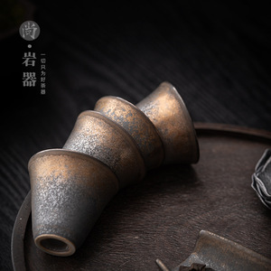 Taza de té retro de cerámica con forma de cono, chapada en oro, juego de té Kung Fu, taza individual para té de la tarde, cerámica del condado de Dehua - Product Image 1