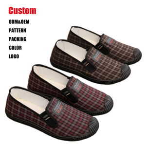 Zapatillas de Plataforma Casuales de Verano para Mujer, Estilo Étnico, Parte Superior de Lona a Cuadros, Transpirables, de Algodón, Sin Cordones, Suaves para Caminar a Diario - Product Image 1