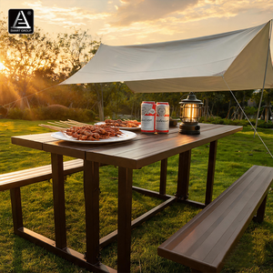 Smart Sports Outdoor Dinner <b>Garden</b> Aluminum Dining <b>Table</b> <b>and</b> Chairs Outdoor Powder Coated Aluminum Picnic <b>Table</b> With <b>Benches</b> AL- - Product Image 3
