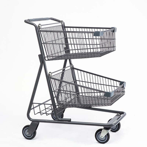 Dubbeldekker Gegalvaniseerd Stalen Gaas Structuur Winkelmand <span class=keywords><strong>Trolley</strong></span> Voor Supermarkt Dagelijks Winkelen - Product Image 1