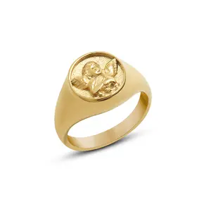 2024 mode Style personnalité ange petit garçon anneau Index doigt anneau en acier inoxydable 18k bague en or