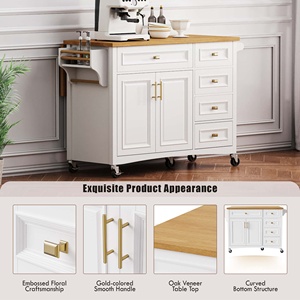 Mặt Trời Mọc 52 ''Nhà Bếp Đảo Với Drop Leaf Nổi Kết Cấu Lưu Trữ Giỏ Hàng Có Gia Vị Giá Khăn Giá Có Thể Điều Chỉnh Kệ - Product Image 3