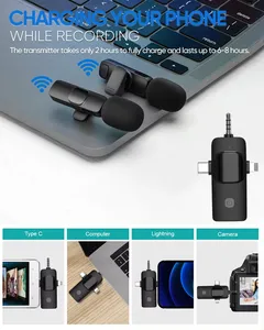 10X 3 in 1 kablosuz yaka mikrofonu K15 yayın yaka mikrofonlar canlı yayın oyun telefonu için Mic gürültü azaltma tel