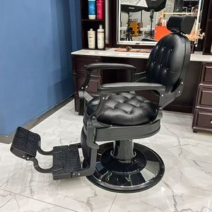 Chaise de coiffeur moderne en cuir noir, entièrement réglable, avec base ronde de luxe, inclinable, pour salon de beauté - Product Image 3