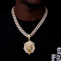 Pendentif Tête de Lion Bling Hip Hop Luxe en Laiton Plaqué Or 18K avec Diamants CZ et Moissanite VVS pour Homme