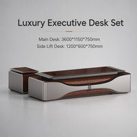 Bureau de direction de luxe avec finition cristal, en MDF E1, table de bureau intelligente à hauteur réglable électriquement avec armoire latérale