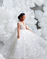 Robes de demoiselle d'honneur en perles blanches pour enfants, robes de princesse personnalisées en dentelle et perles florales, robes de mariage, de fête ou d'anniversaire