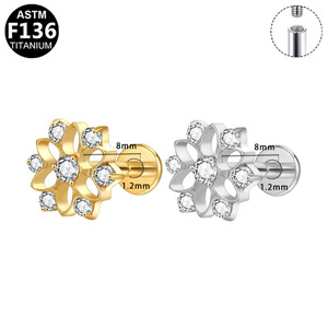 <b>Titanium</b> Ear Studs Flower Cross Design Prong Set Crystal Studs For Daily Wear ASTM F136 <b>Titanium</b> Alloy Piercing Jewelry - Product Image 5