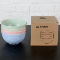 Ensemble de 4 bols en paille de blé écologiques, biodégradables, couleur blé, pour soupe, riz, réutilisables, ensemble de bols ronds en paille de blé