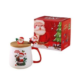 Tazas de Regalo Navideñas de Lujo al por Mayor con Logotipo Personalizado, Tapa de Bambú y Cuchara, Ecológicas, Capacidad de 400 ml, de Gres, Incluye Bandeja - Product Image 1