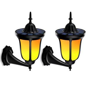 Lot de 2 lampes solaires murales d'extérieur, 96 LED, effet flamme dansante, lumière de jardin, IP65, résistante à l'<span class=keywords><strong>eau</strong></span>, contrôle par capteur de lumière, noir - Product Image 5