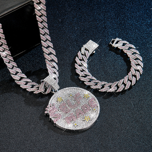 3PCS Iced Out Shiny Letter Self Made Round Medal Pendant avec Round Stars Shape Necklace and Bracelet Jewelry - Product Image 4