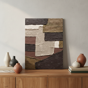 Hand-sculpted 3D Textured Rustic Brown &amp; Cream Abstract Canvas Wall <strong>Art</strong> for Living Room Entryway Natural Home Decoration - Product Image 2