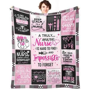 Purple Nurse Quote Patchwork Flannel <b>Blanket</b> Throw <b>Blanket</b> Nap <b>Blanket</b> Reversible Cozy Warm for Bed Sofa Couch Custom Print - Product Image 3