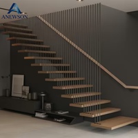 Escalier Flottant Moderne Acier-Bois avec Garde-Corps en Verre pour Villa, Appartement, Maison Intelligente – Intérieur Durable, Montage Facile, Escaliers Modulaires