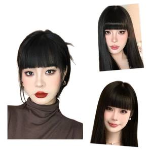 Extensiones de cabello invisibles de fibra Kanekalon con flequillo recto y grueso realista para mujer LH94, densidad del 200%, para cualquier forma de rostro - Product Image 1