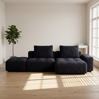 VONLIVA Modernes Minimalistisches Pixel-Retro Chenille-Stoff Holzrahmen L-förmiges Sofa-Set Schwarzes Ecksofa im Würfelstil mit Weicher Polsterung