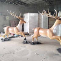 Nouvelle Sculpture de Renne en Fibre de Verre Taille Réelle, Décoration Extérieure de Noël, Statue de Traîneau Durable pour Centre Commercial et Place Publique