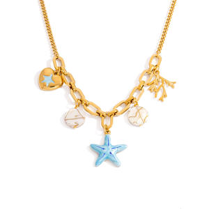 Collar de Acero Inoxidable con Baño de Oro 18K al por Mayor, Colgante de Estrella de Mar y Coral con Esmalte, Cadena para Clavícula, Diseño de <span class=keywords><strong>Verano</strong></span> con Temática Oceánica, de Moda - Product Image 5