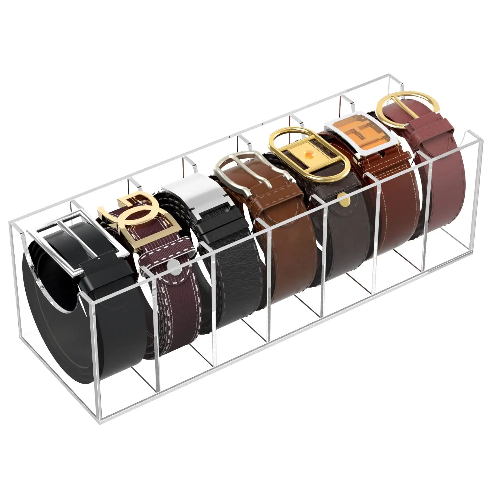 ארון אקריליק חגורת ארגונית, 7 תא תצוגת תיבת עבור קשרי עניבות פרפר חגורת ארגונית