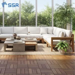 SSR - Natural 12 Slat Acacia Wood Decking <b>Tiles</b> Outdoor <b>Interlocking</b> Floor <b>Tiles</b> Weather Resistant for Garden Patio - Product Image 4