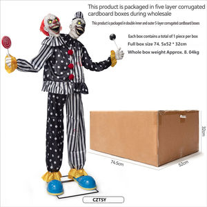 ฮาโลวีนลดราคาสุดฮอต ตุ๊กตาตัวตลกสองหัวขนาดใหญ่ ไฟฟ้าเหนี่ยวนำ แสงสว่าง ผ้าลาเท็กซ์ลายจุดลายทาง - Product Image 4