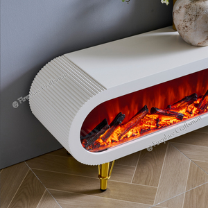 F-654 Mobile <span class=keywords><strong>TV</strong></span> con Camino Elettrico a Strisce Verticali e Telecomando, Moderno in Legno MDF Bianco, 70 Pollici - Product Image 5