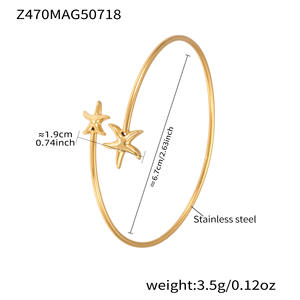 Bracelet ouvert Little Bee Starfish Zircon, durable, hypoallergénique, plaqué or 18 carats PVD, acier inoxydable, bijoux tendance pour femmes - Product Image 5