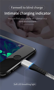 Câbles de charge rapide 18W en gros, 2.4A Type-C/pour <span class=keywords><strong>iPhone</strong></span>/Micro Ports, conception anti-casse TPE, indicateur LED, 1M, cuivre pur - Product Image 3