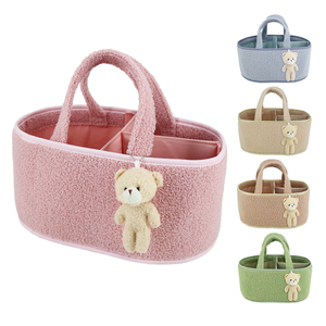 Meilleure vente Portable Teddy Velvet Ovale Nouveau-né Nappy Caddy Diaper Carry Tote Bag Nursery Storage Mommy Organizer Bin for Baby - Product Image 1